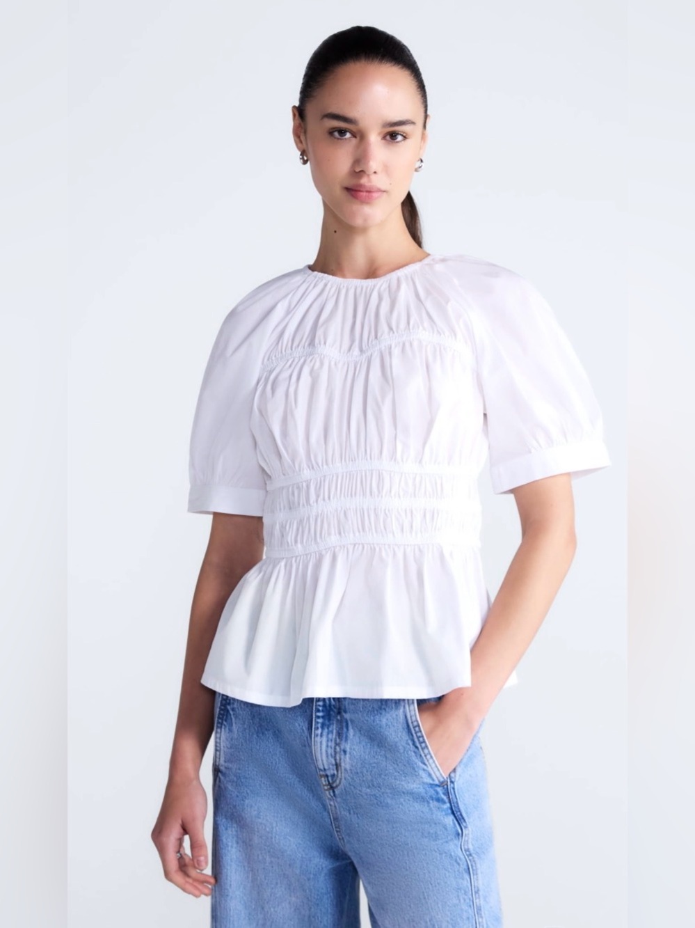 Free Assembly Women’s Smocked Cotton Top w/ Peplum Hem